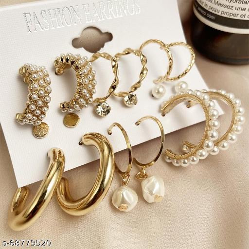 Vemblay Combo Of 9 Stunning Gold Plated pearl earrings