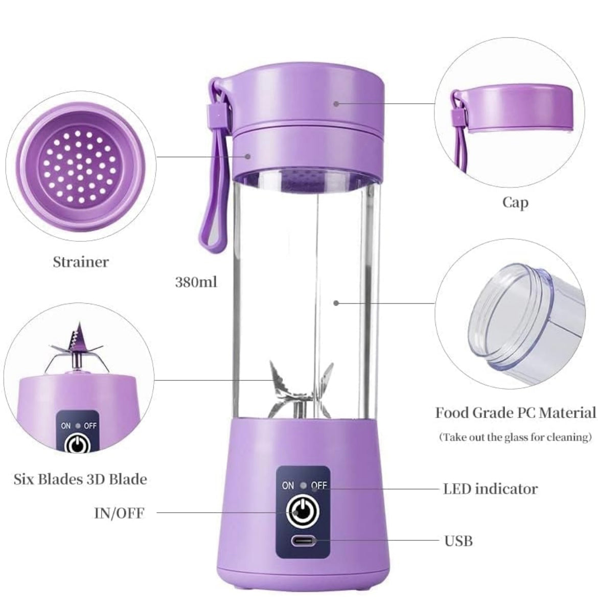 Portable 6-Blade Rechargeable Juicer & Blender