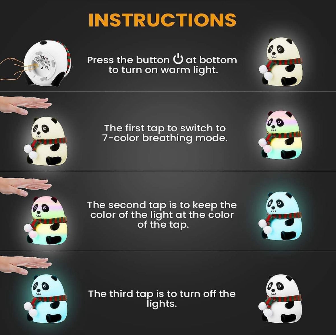 Cute Panda Nigh Lamp In 7Light Colours