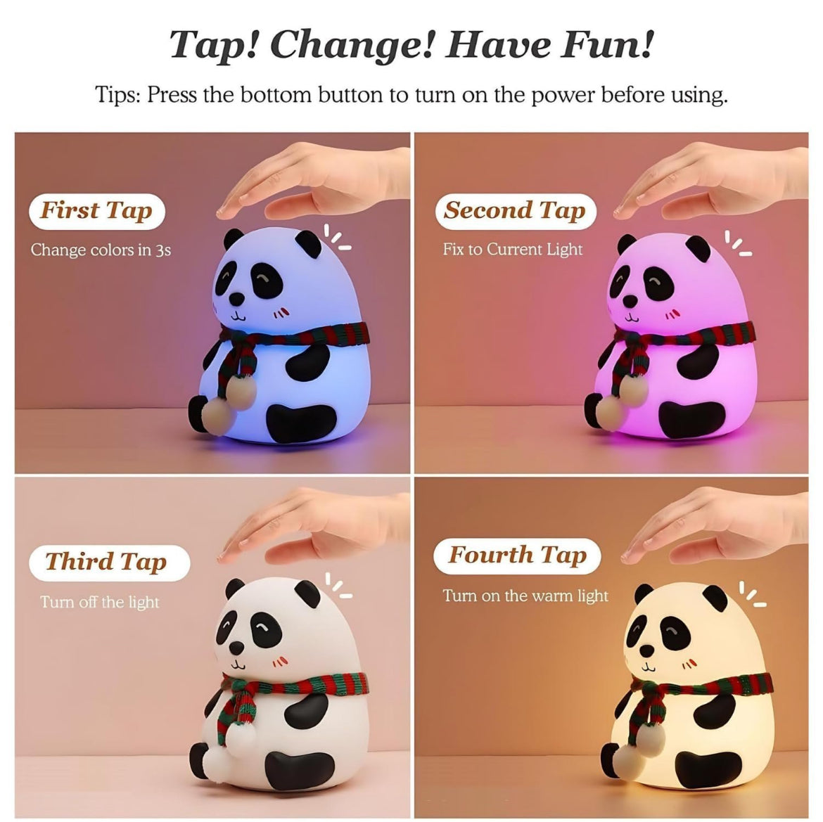 Cute Panda Nigh Lamp In 7Light Colours