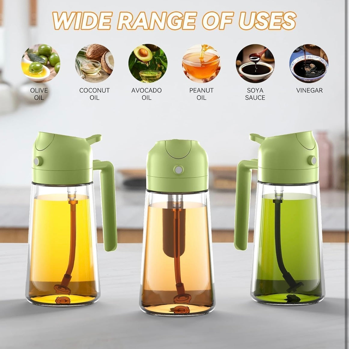 2 in one Glass Oil Sprayer And Dispenser Bottle