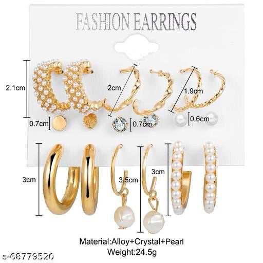 Vemblay Combo Of 9 Stunning Gold Plated pearl earrings