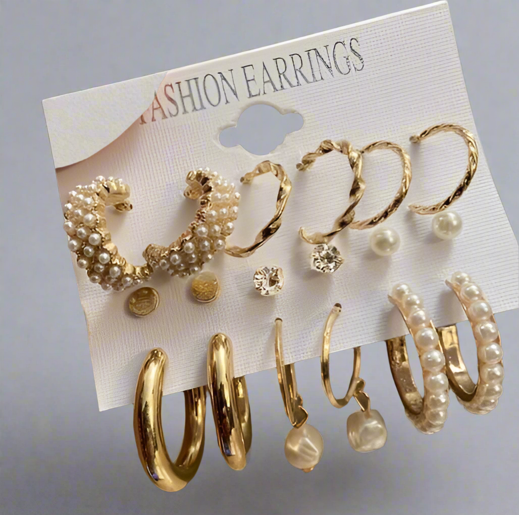 Vemblay Combo Of 9 Stunning Gold Plated pearl earrings