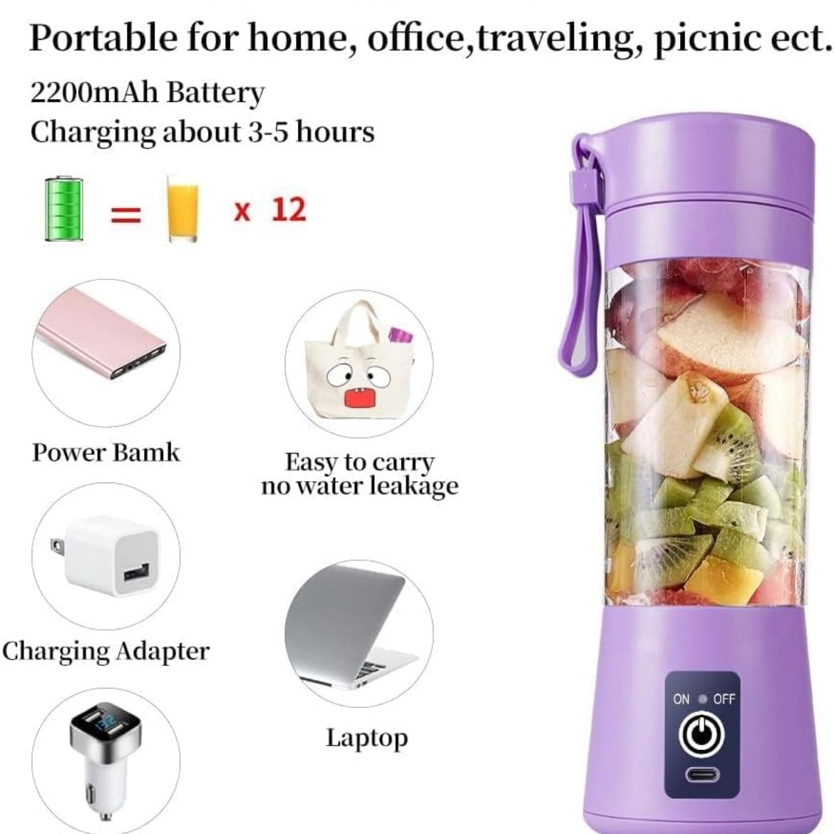 Portable 6-Blade Rechargeable Juicer & Blender