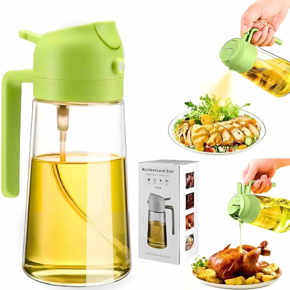 2 in one Glass Oil Sprayer And Dispenser Bottle