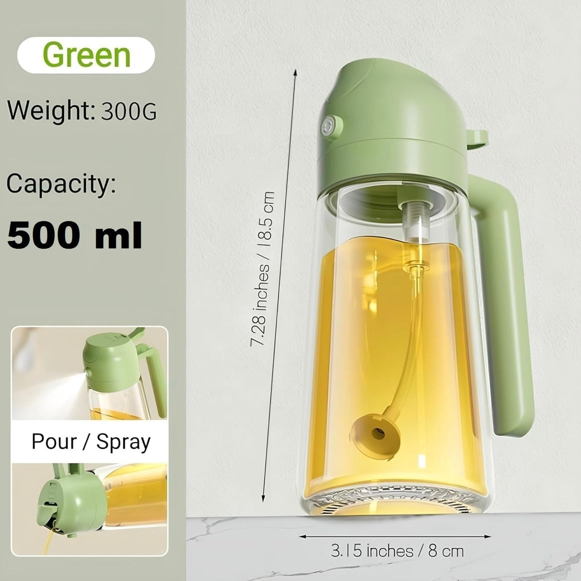 2 in one Glass Oil Sprayer And Dispenser Bottle